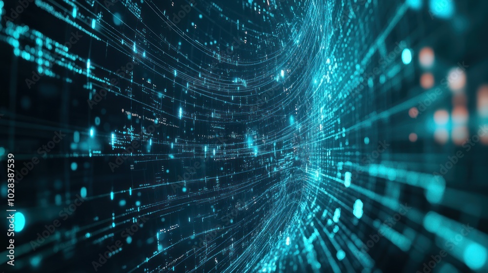 Abstract digital visualization of data streams and connections in a futuristic environment. Abstract digital visualization of data streams and connections in a futuristic environment.