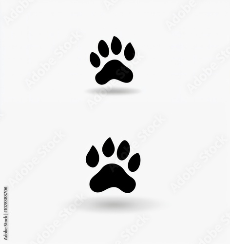 Two black paw prints on a white background with shadows.