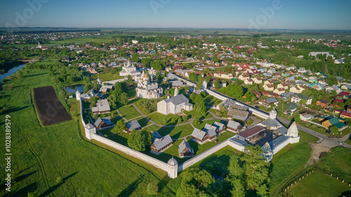 Suzdal, Russia. Aerial shot of the Pokrovsky Monastery in Suzdal in the spring. High quality photo