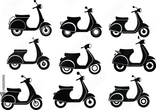 Set of Modern Scooter Silhouette Vector Illustration