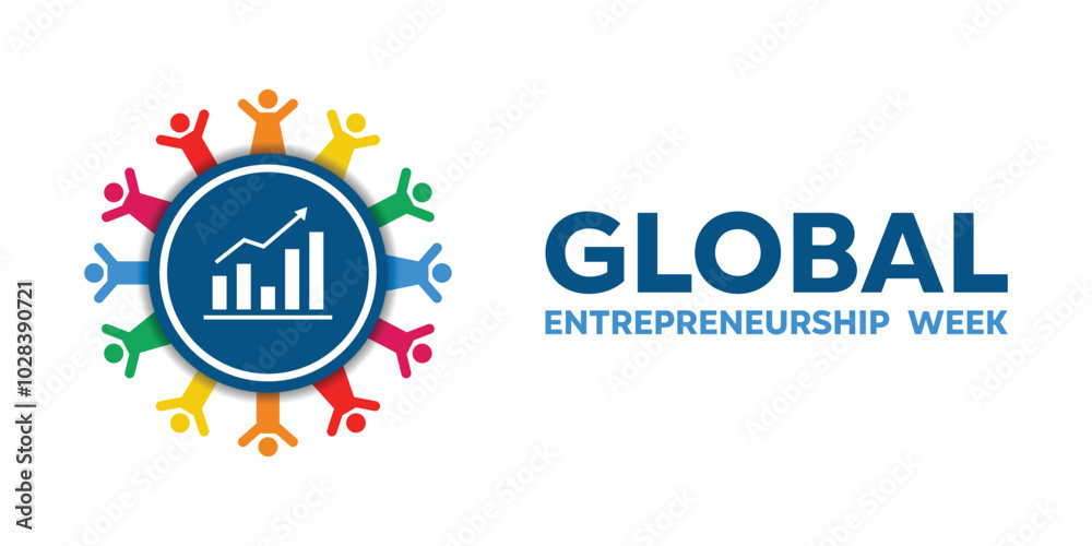 Fototapeta premium Global Entrepreneurship Week. Peoples and statistic. Great for cards, banners, posters, social media and more. White background.