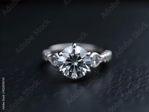 Diamond Ring Close-up In Black background . diamond engagement ring