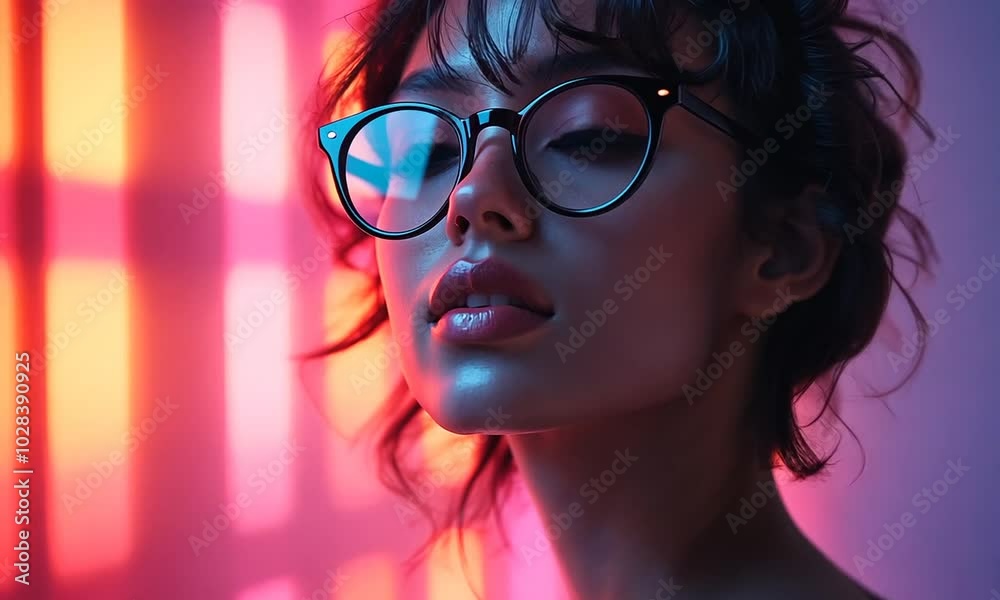 A profile of a person with glasses against a colorful backdrop. A profile of a person with glasses against a colorful backdrop.
