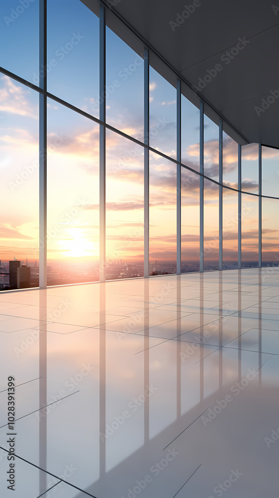 Fototapeta premium Sunrise view from modern building window