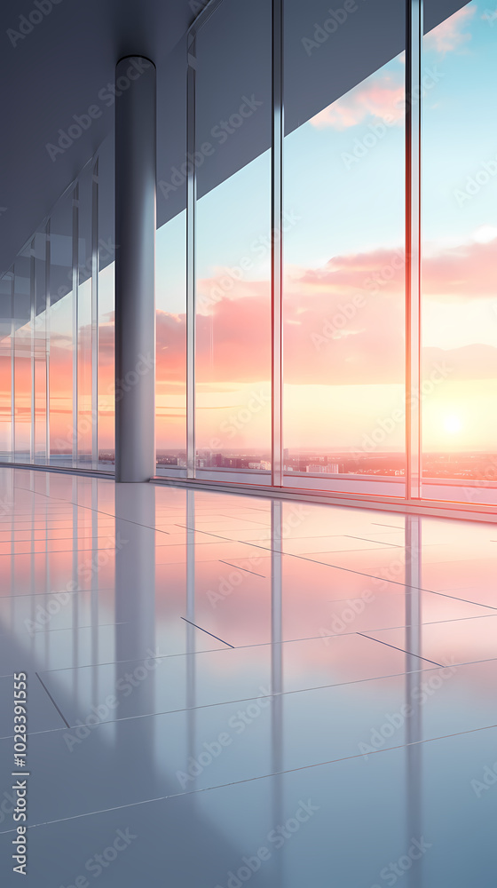 Fototapeta premium Sunrise view from modern building window