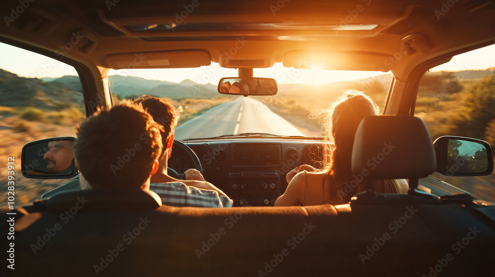 Fototapeta premium A carpool of friends enjoying a road trip together.
