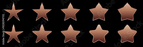 Set rating stars gold, silver, bronze icon badges. Feedback customers. Rank, level of satisfaction rating. Five stars customer product rating review. 5 star rating icon. Vector illustration.