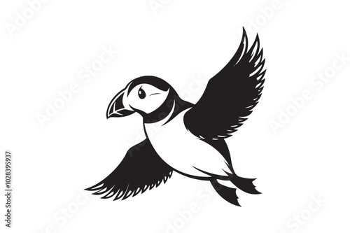 Puffin bird silhouette vector illustration, Puffin silhouette vector 