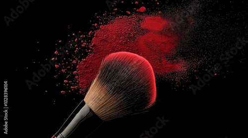Crimson Dust in Motion The dramatic red powder against the dark background creates a striking contrast, capturing the dynamic movement and boldness of the color