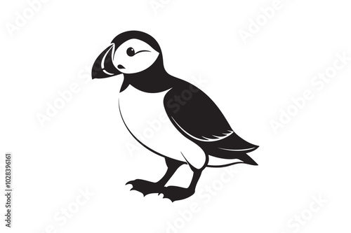 Puffin bird silhouette vector illustration, Puffin silhouette vector 