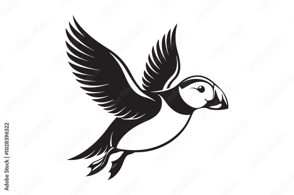 Fototapeta premium Puffin bird silhouette vector illustration, Puffin silhouette vector 