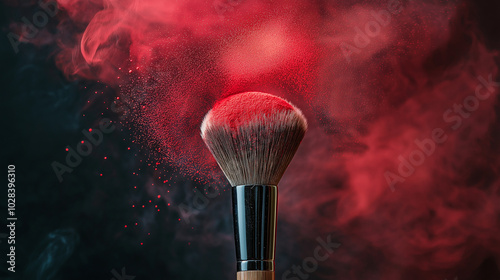 Crimson Dust in Motion. The dramatic red powder against the dark background creates a striking contrast, capturing the dynamic movement and boldness of the color
