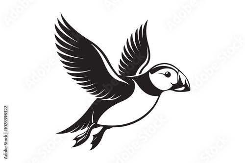 Puffin bird silhouette vector illustration, Puffin silhouette vector 
