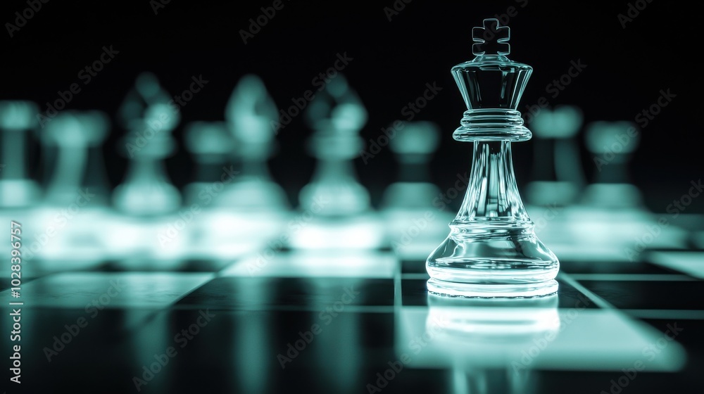 A chessboard with one glowing piece moving ahead of the others, representing the power of strategic moves and decisions to gain a competitive advantage A chessboard with one glowing piece moving ahead of the others, representing the power of strategic moves and decisions to gain a competitive advantage