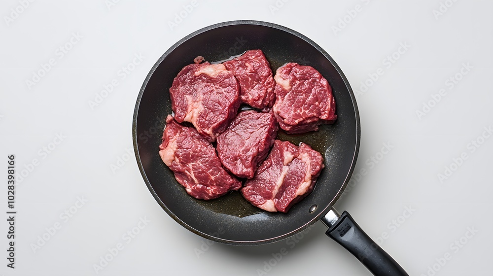 Beef milled meat flying from a pan on white background. Beef milled meat flying from a pan on white background.