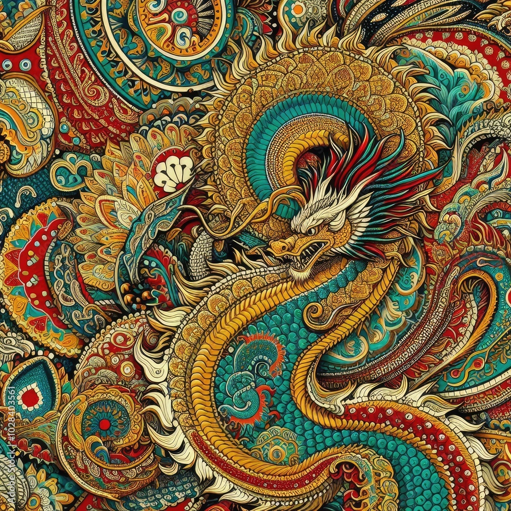 Intricate Golden and Teal Dragon in Ornate Asian Design with Generative AI. Intricate Golden and Teal Dragon in Ornate Asian Design with Generative AI.