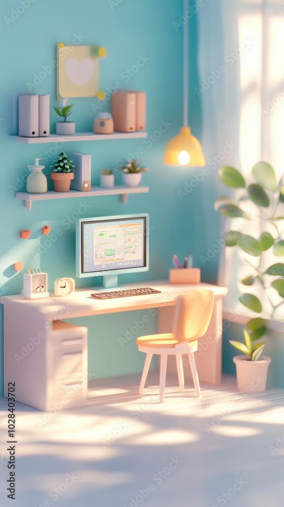 Obraz premium Tiny cute isometric outside of office interior background