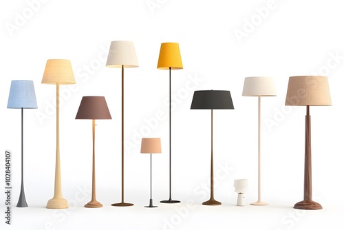 Lamps furniture set light design electric illustration. Electricity floor lamps and table lamps. Lamps decoration modern, classic bright lamps