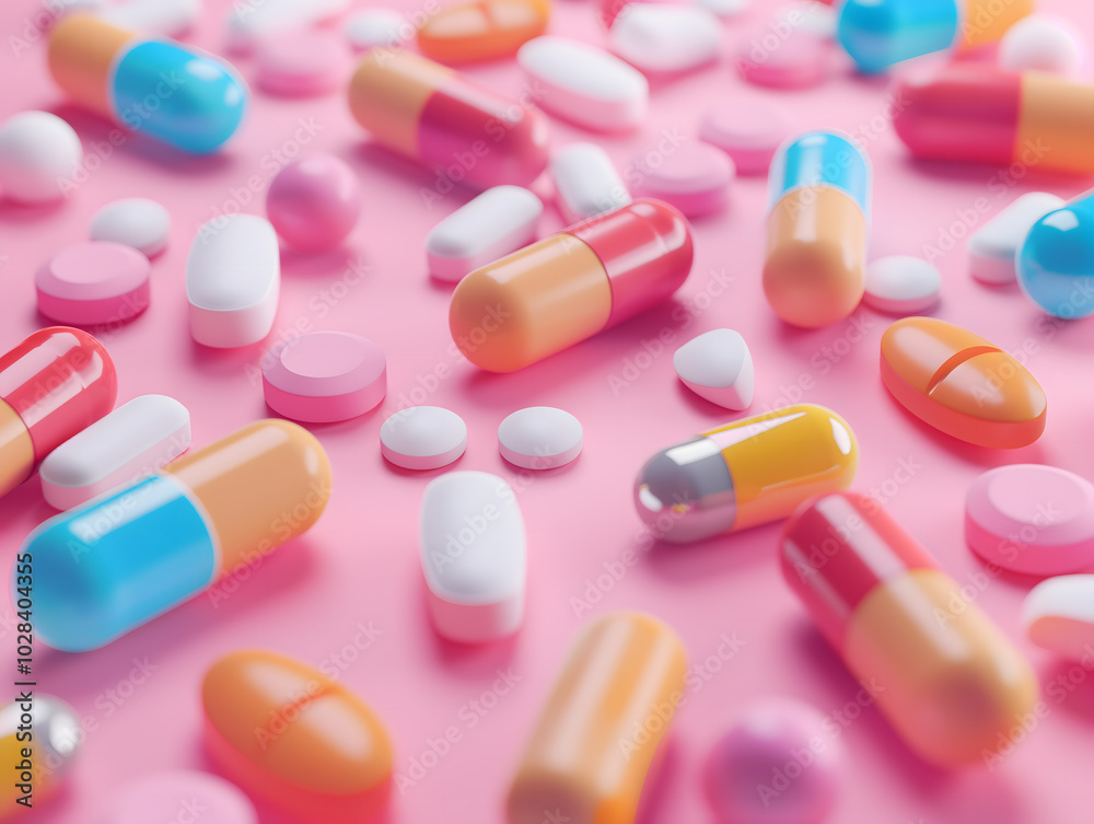3d background with colorfull pills capsules and tablets. Healthcare and medical pharmacy 3d background with colorfull pills capsules and tablets. Healthcare and medical pharmacy
