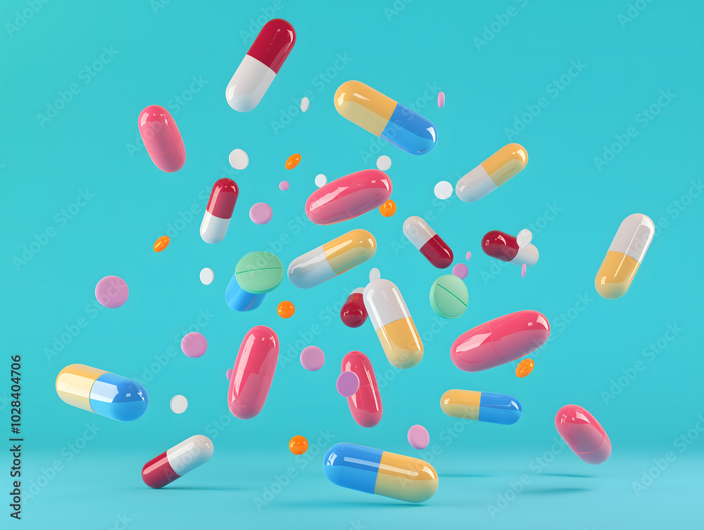 3d background with colorfull pills capsules and tablets. Healthcare and medical pharmacy 3d background with colorfull pills capsules and tablets. Healthcare and medical pharmacy