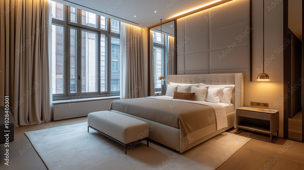 Fototapeta premium 3D Rendering of Luxurious Bedroom with window