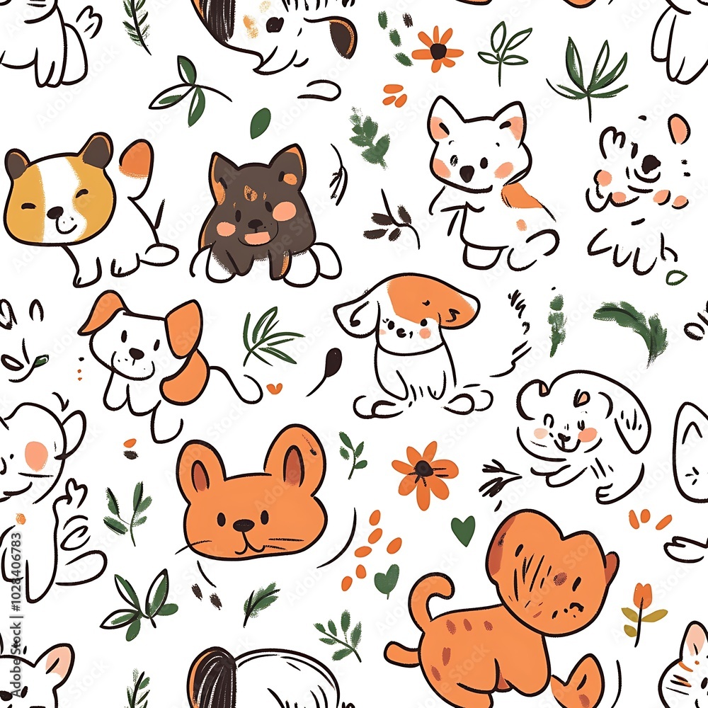 Obraz premium cute dog seamless pattern doodles