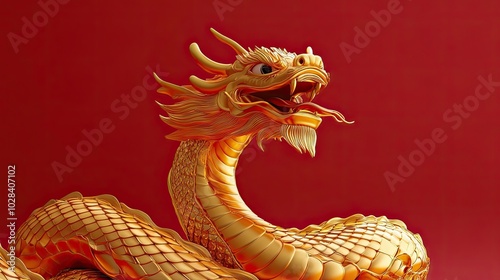 A Golden Dragon with Red Background photo