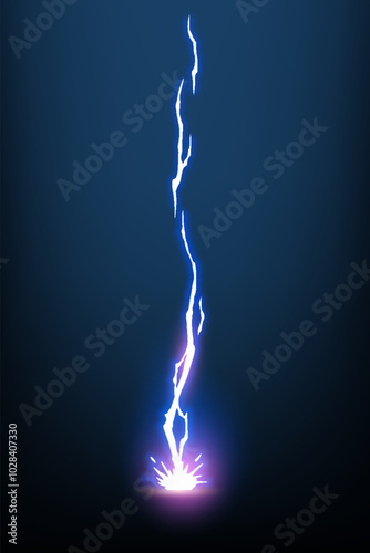 Lightning animation with sparks. Electricity thunderbolt danger, light electric powerful thunder. Bright energy effect, vector illustration