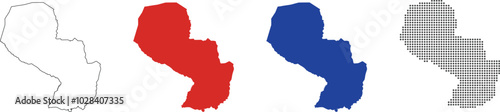Paraguay map detailed in outline, red, blue, dotted style