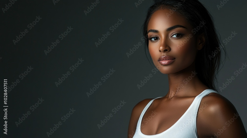Beautiful woman in white T-shirt Female breast dark background Beautiful woman in white T-shirt Female breast dark background