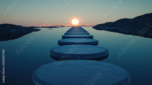 A pathway made of stepping stones, each stone representing a clear procedure, leading towards a glowing end goal in the distance