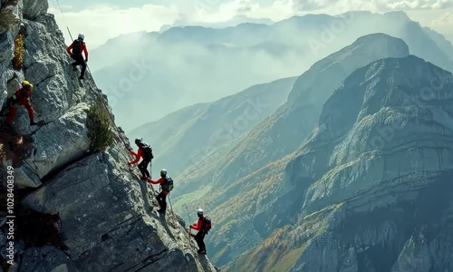 A group of people are climbing a mountain Video