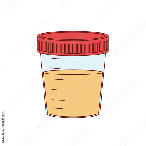 Medical analysis, laboratory analysis of urine in plastic jars. Vector illustration in cartoon style