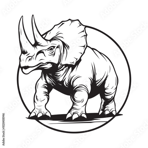 Dinosaur triceratops contour Stock Vector image isolated on a white background.