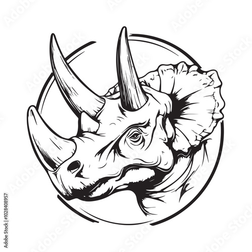Head Dinosaur triceratops contour Stock Vector image isolated on a white background