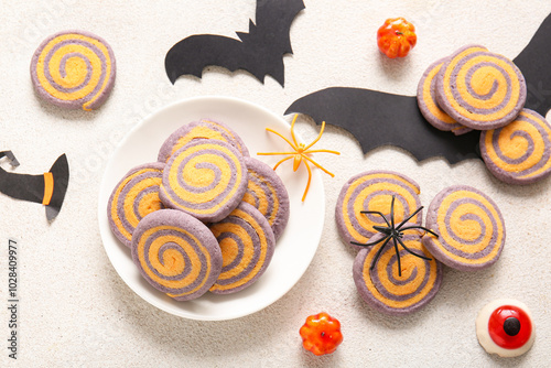 Plate with tasty cookies an...