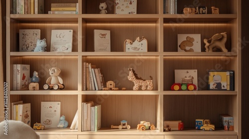 Wallpaper Mural A cozy bookshelf filled with toys, books, and decorative items for a child's room. Torontodigital.ca