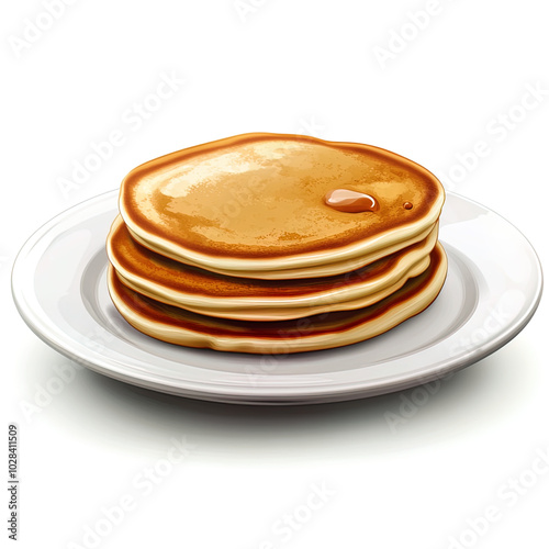 stack of pancakes on a plate, isolated white background