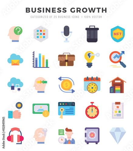 Set of 25 Business Growth Flat Icons Pack. photo