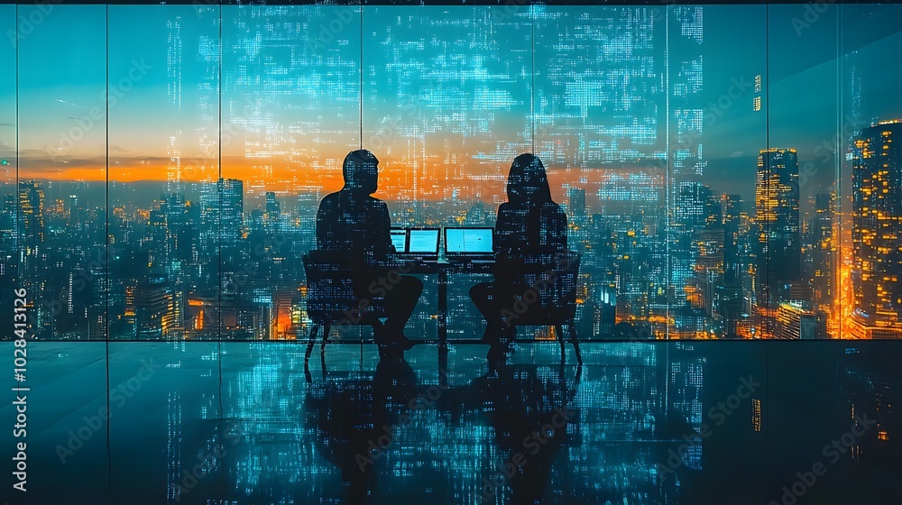 Corporate executives using digital technology to plan future strategies in a contemporary office Corporate executives using digital technology to plan future strategies in a contemporary office