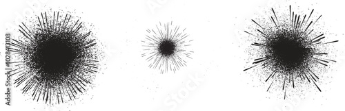 Collection of ink splashes for explosion effect .Set of Black Spray paint effect  .fireworks Explosion background . Starburst. Spray paint splashes . Sunburst effect .Radial lines and grainy particles