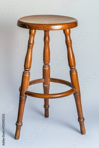 Bar Stool. Tall Wooden Antique Bar Stool for Cafes and Bars on White Background