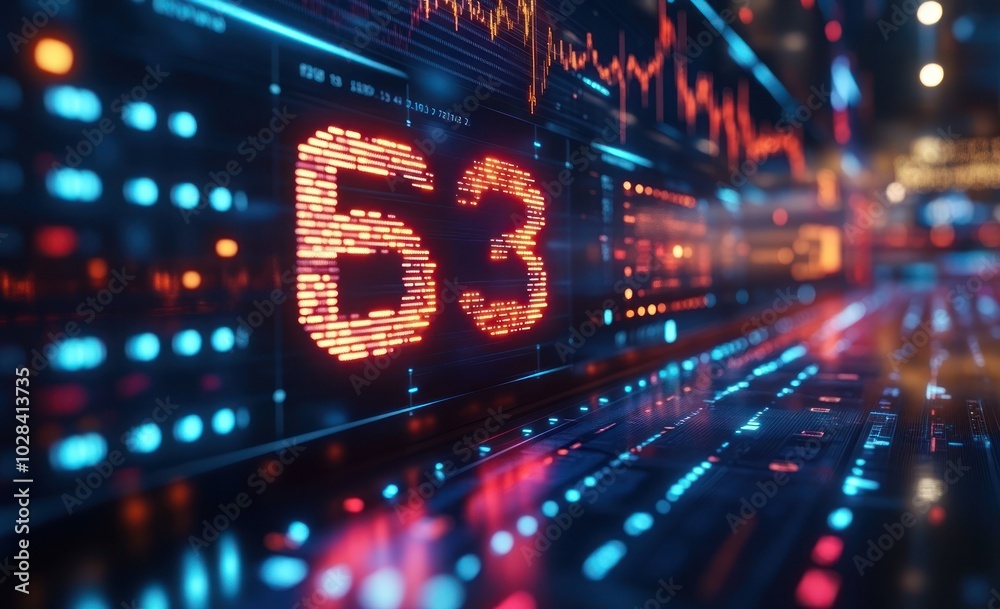 Digital Interface Display with Number 63 Digital Interface Display with Number 63