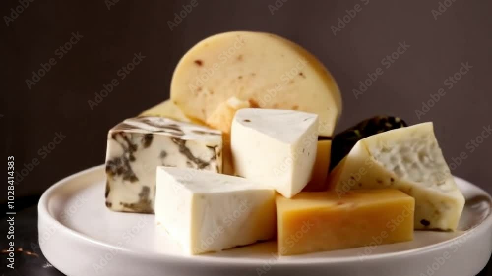 various cheeses on a plate with a rotating display various cheeses on a plate with a rotating display