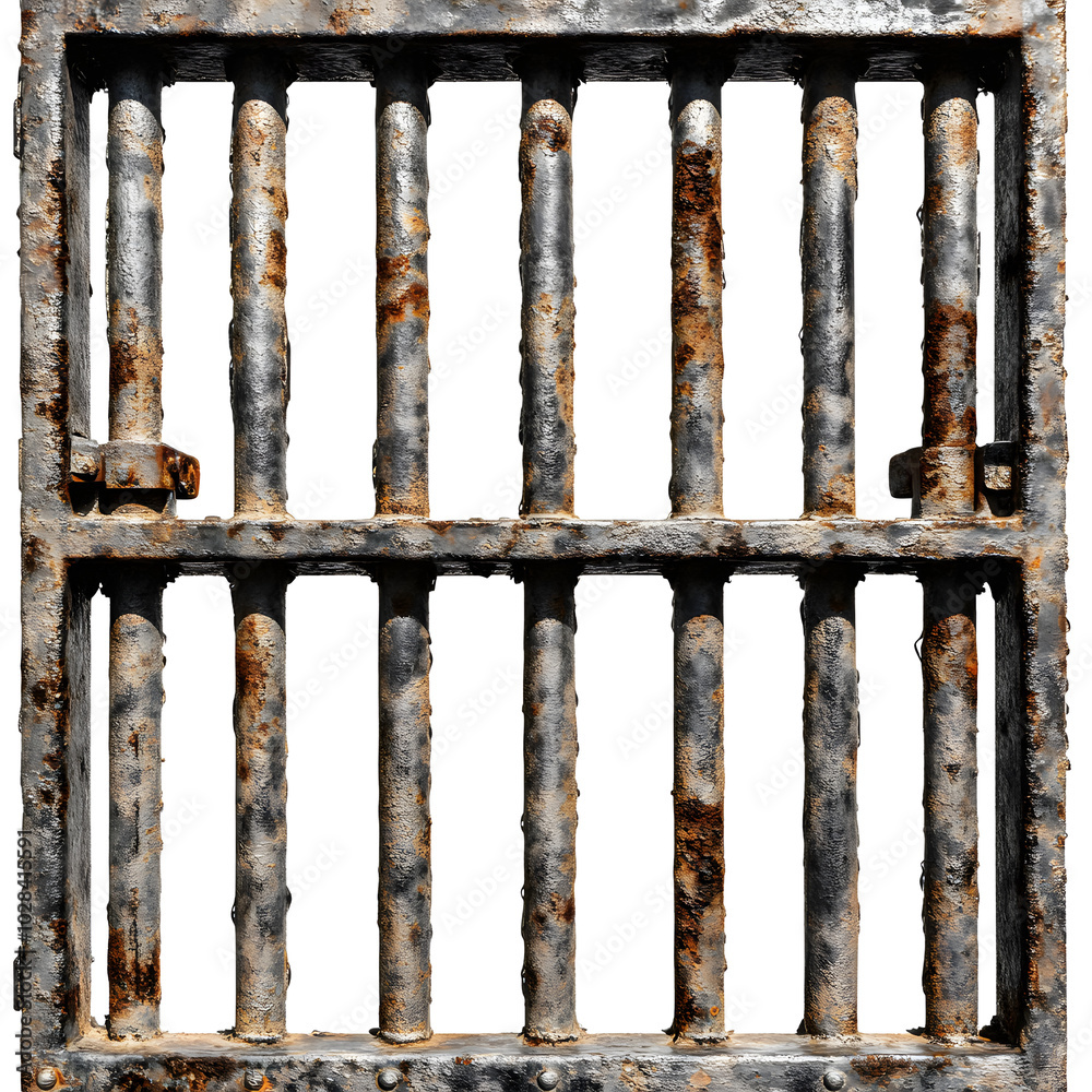 Rusty metal prison bars isolated on transparent background Rusty metal prison bars isolated on transparent background
