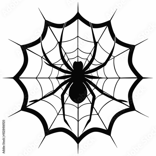 A spider spinning a web silhouette vector illustration on white background