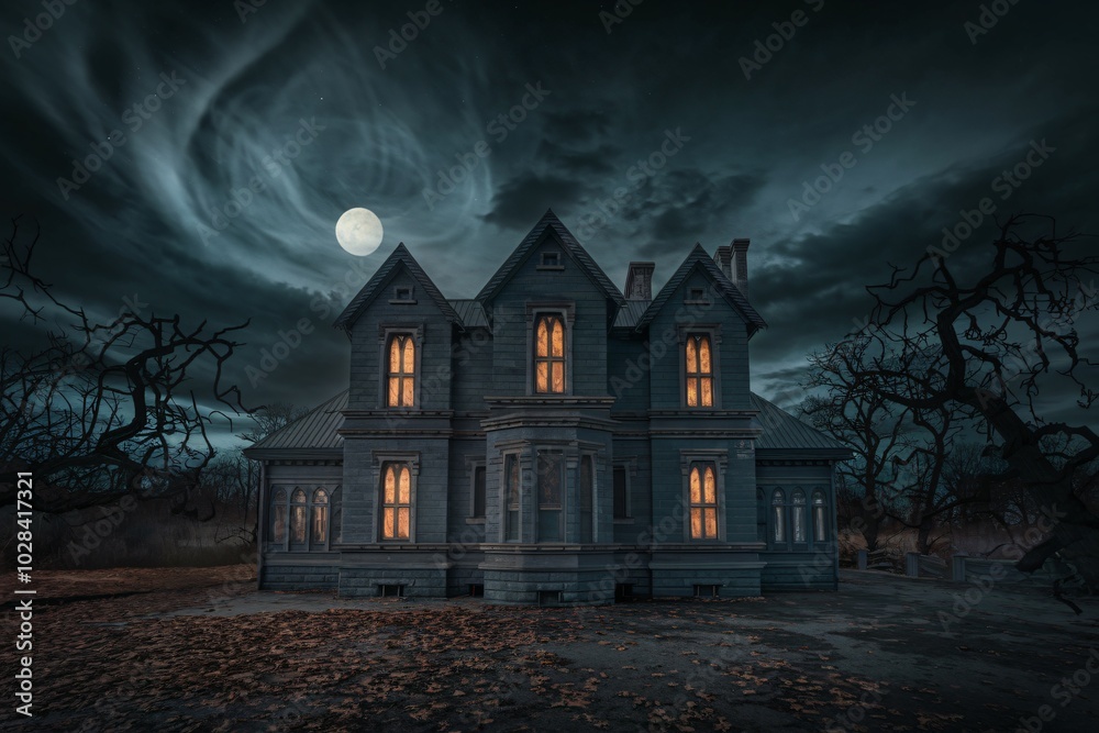 castle set against a dark night sky with ominous, swirling clouds and a pale moon. castle set against a dark night sky with ominous, swirling clouds and a pale moon.