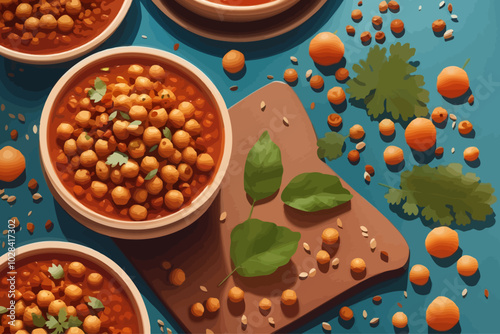 Chana masala is a North Indian curried dish made with white chickpeas, onions, tomatoes, spices and herbs