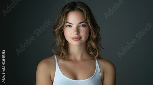 Beautiful Woman in White T-Shirt Women's Breast Dark Background Breast Cancer Support, prevention, mammography, screening, oncology, cancer treatment