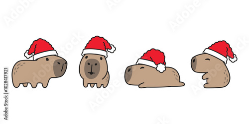 capybara vector christmas santa claus hat icon cartoon character sitting pet logo symbol illustration clip art isolated design